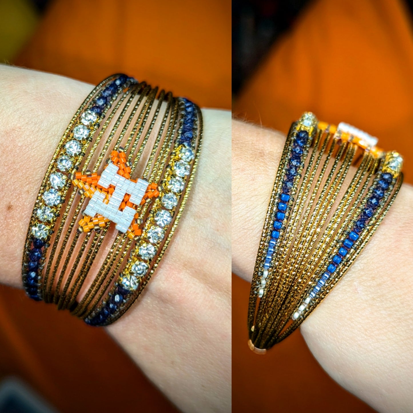 Beaded gold plated brass bangles 3 variations, all one of a kind!