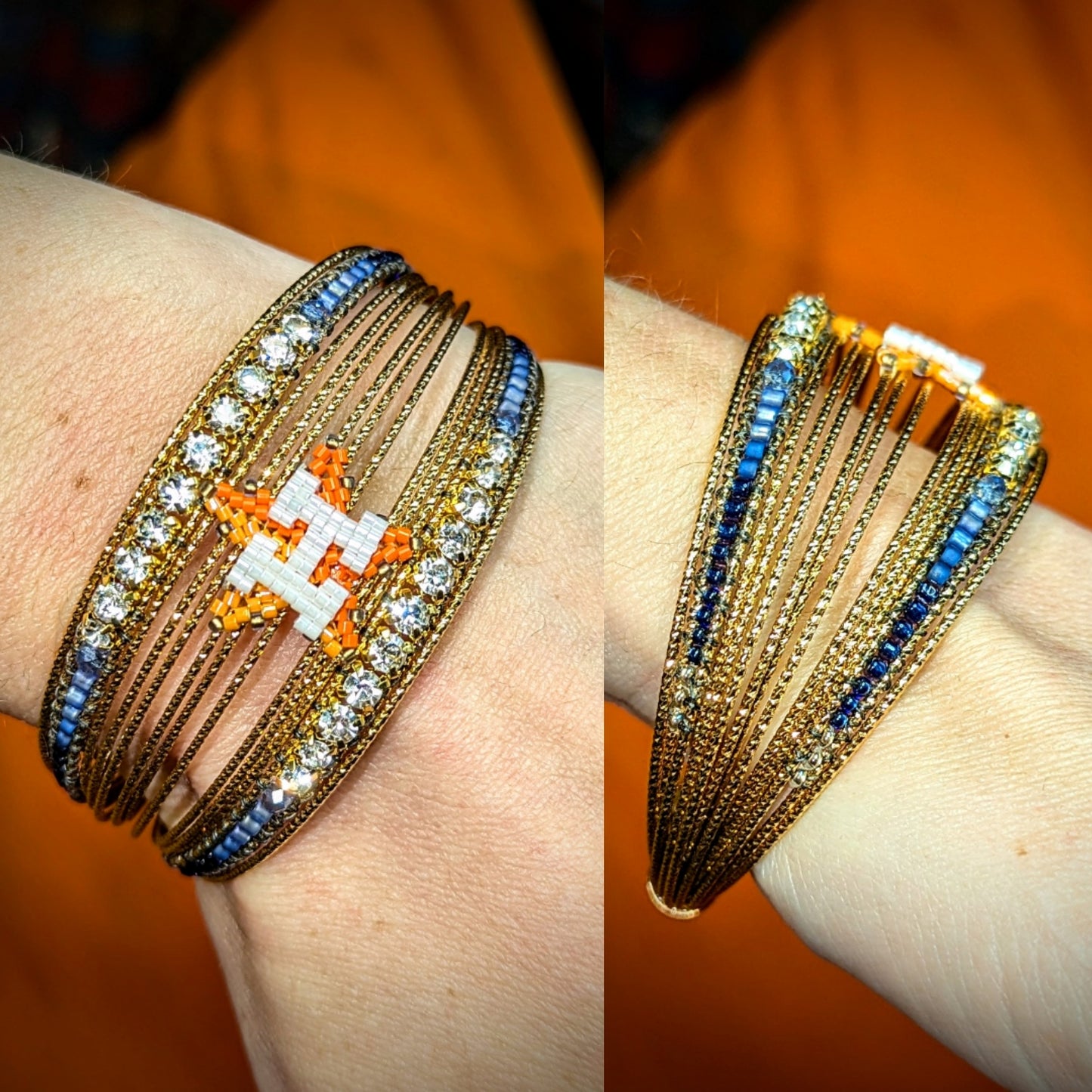 Beaded gold plated brass bangles 3 variations, all one of a kind!