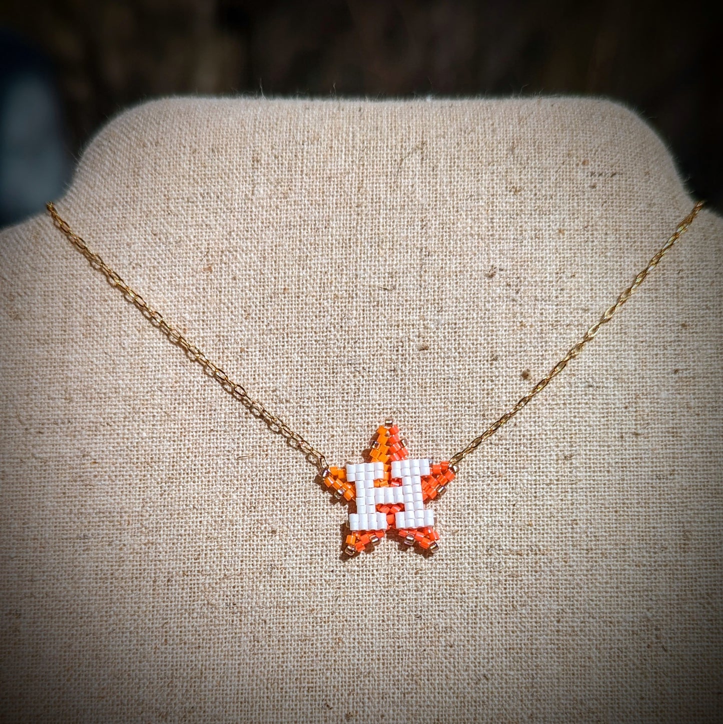 Houston Star choker, 14kt gold filled cable chain. 15-17 inches adjustable