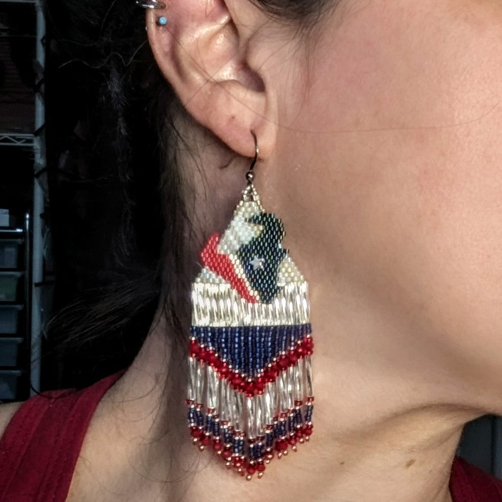 Texas extra long fringe earrings! Hand beaded backing and one of a kind on sterling silver hooks