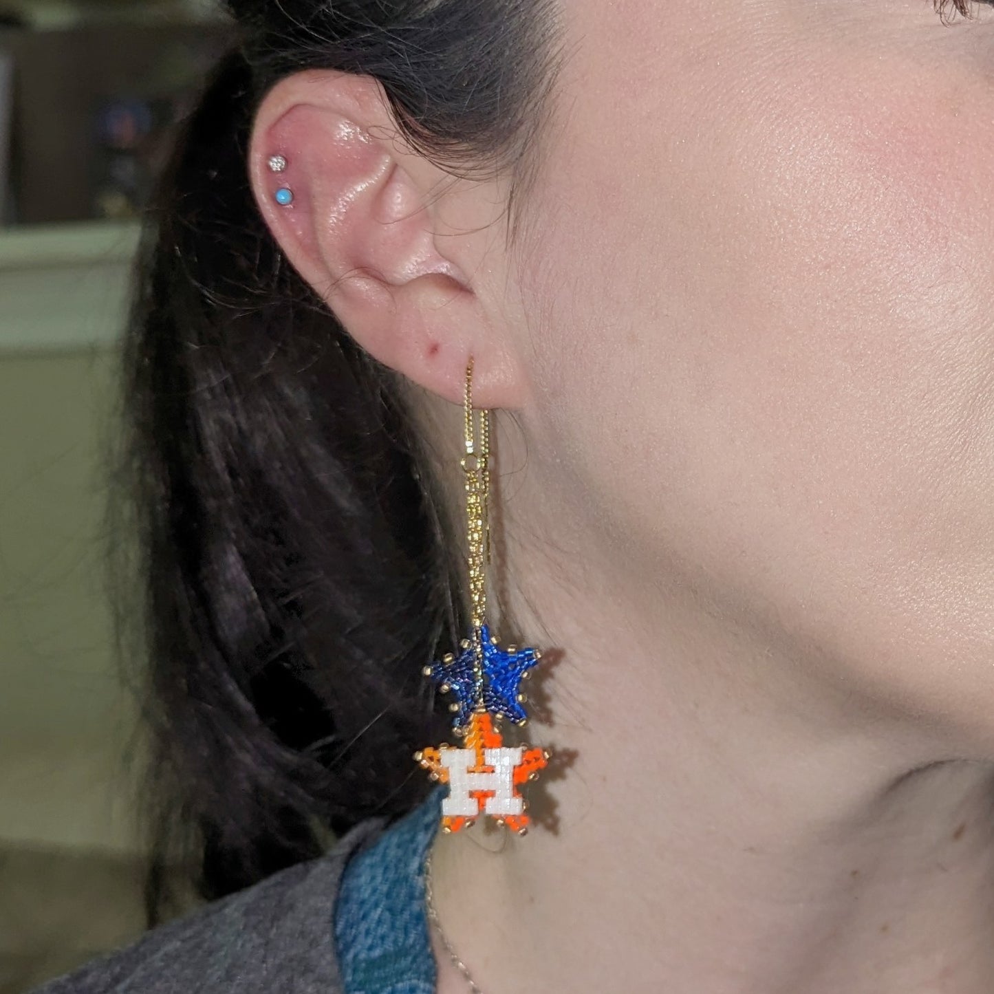 Double Threaders! Simple Houston ORANGE Star threaders with added blue star/stars.