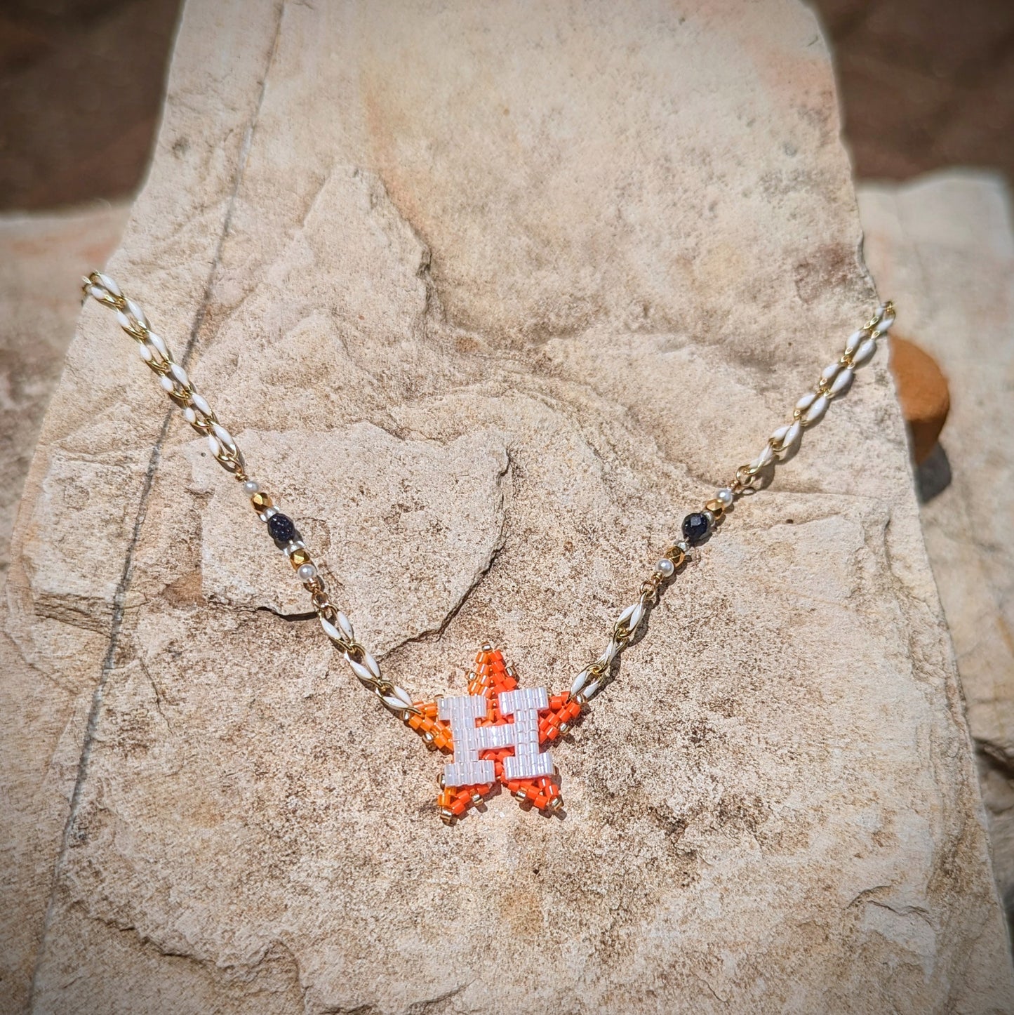 *NEW* Houston Star choker on 14kt gold filled white enamel chain. 14.5-17 inches adjustable
