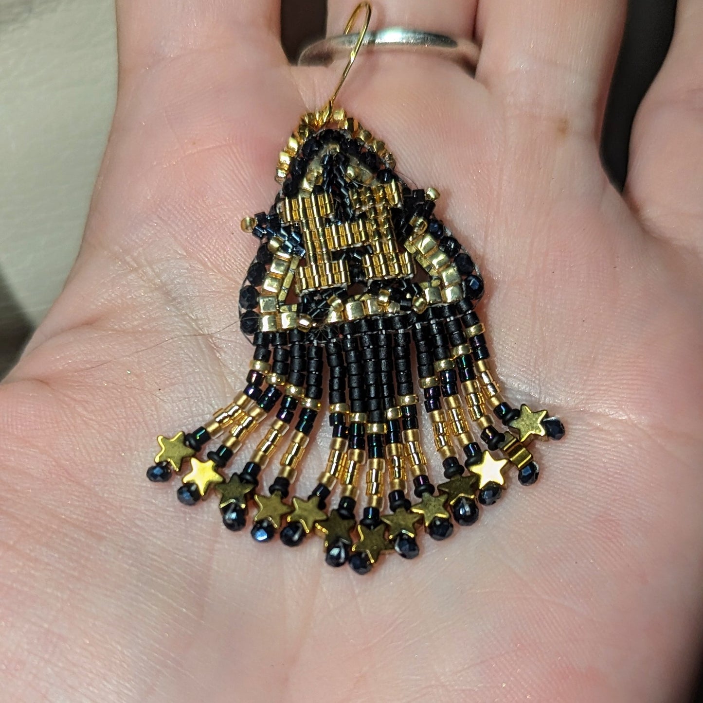 Black and Gold Houston Star fringe, gold plated sterling silver hooks