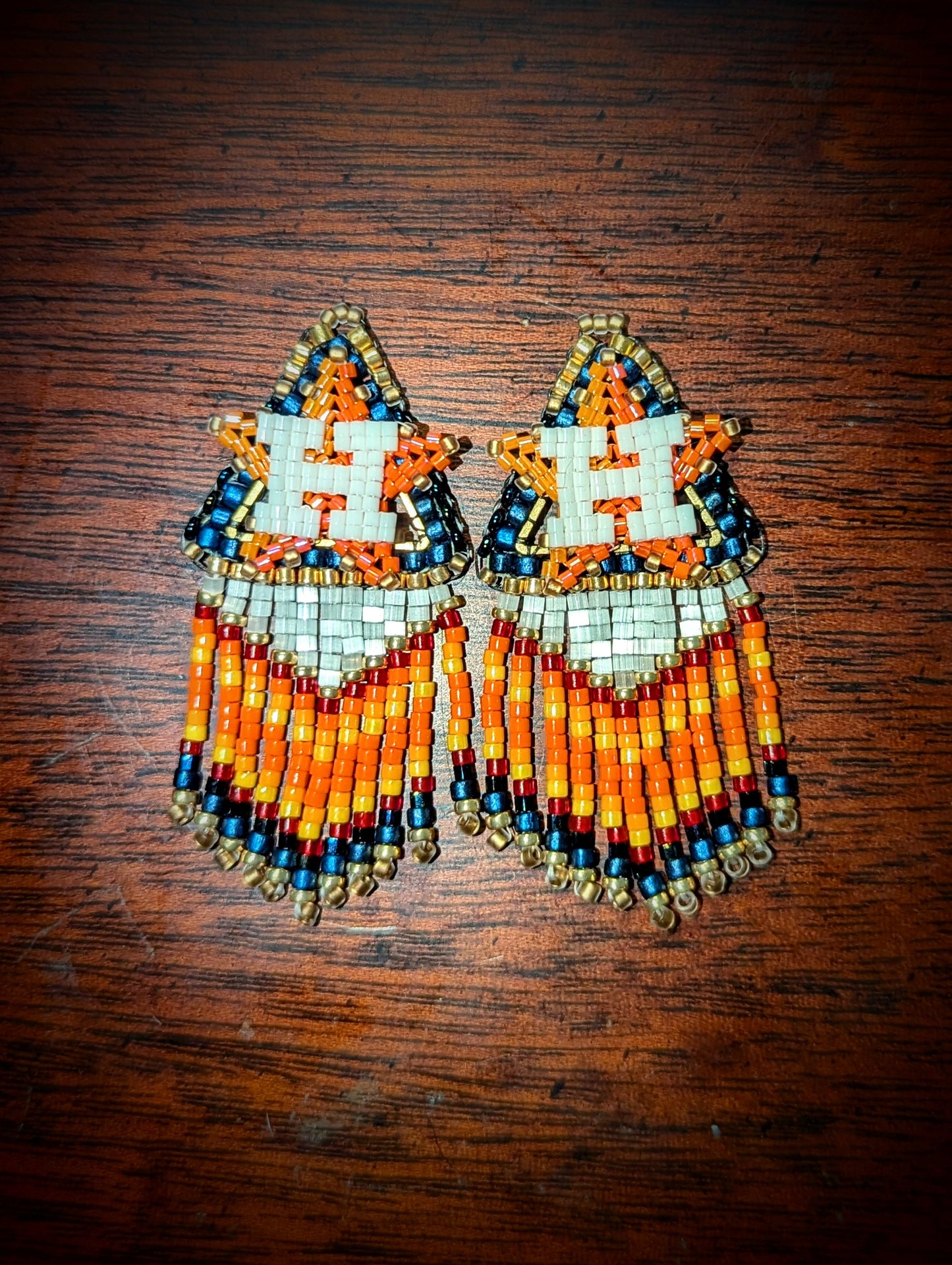 Houston star small/med chevron fringe earrings, on gold plated sterling silver hooks.