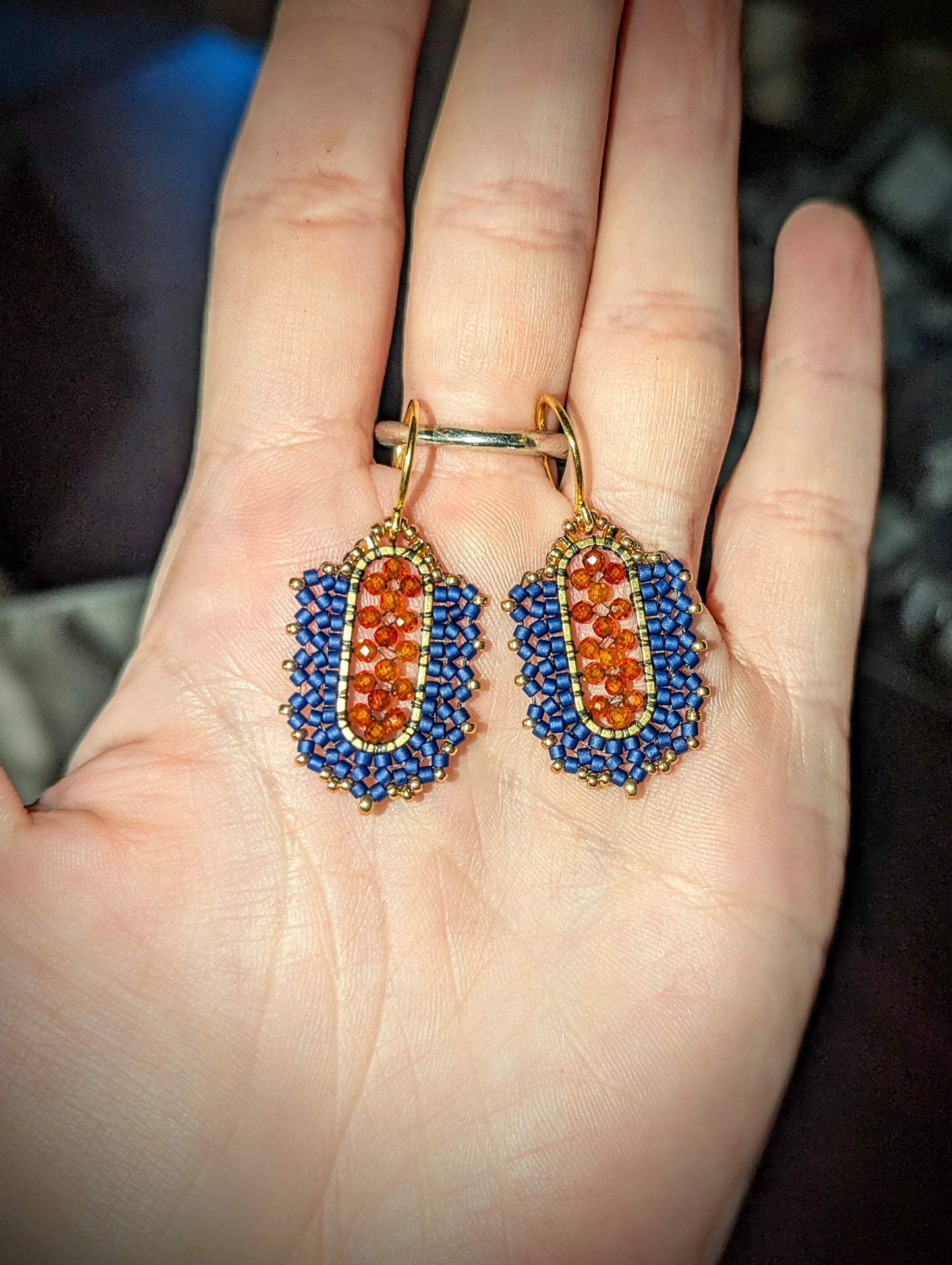 Teny tiny unique orange cz gemstone oval drops, on gold plated sterling silver hooks