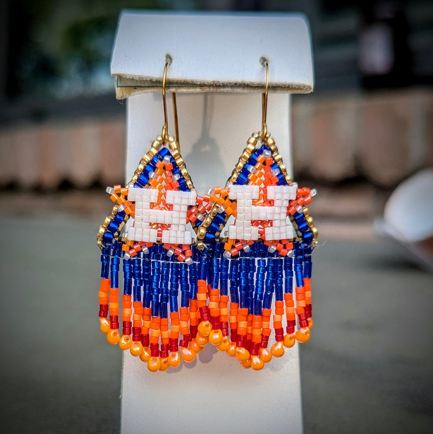 Small Chevron Fringe Earrings - Shimmer Blue