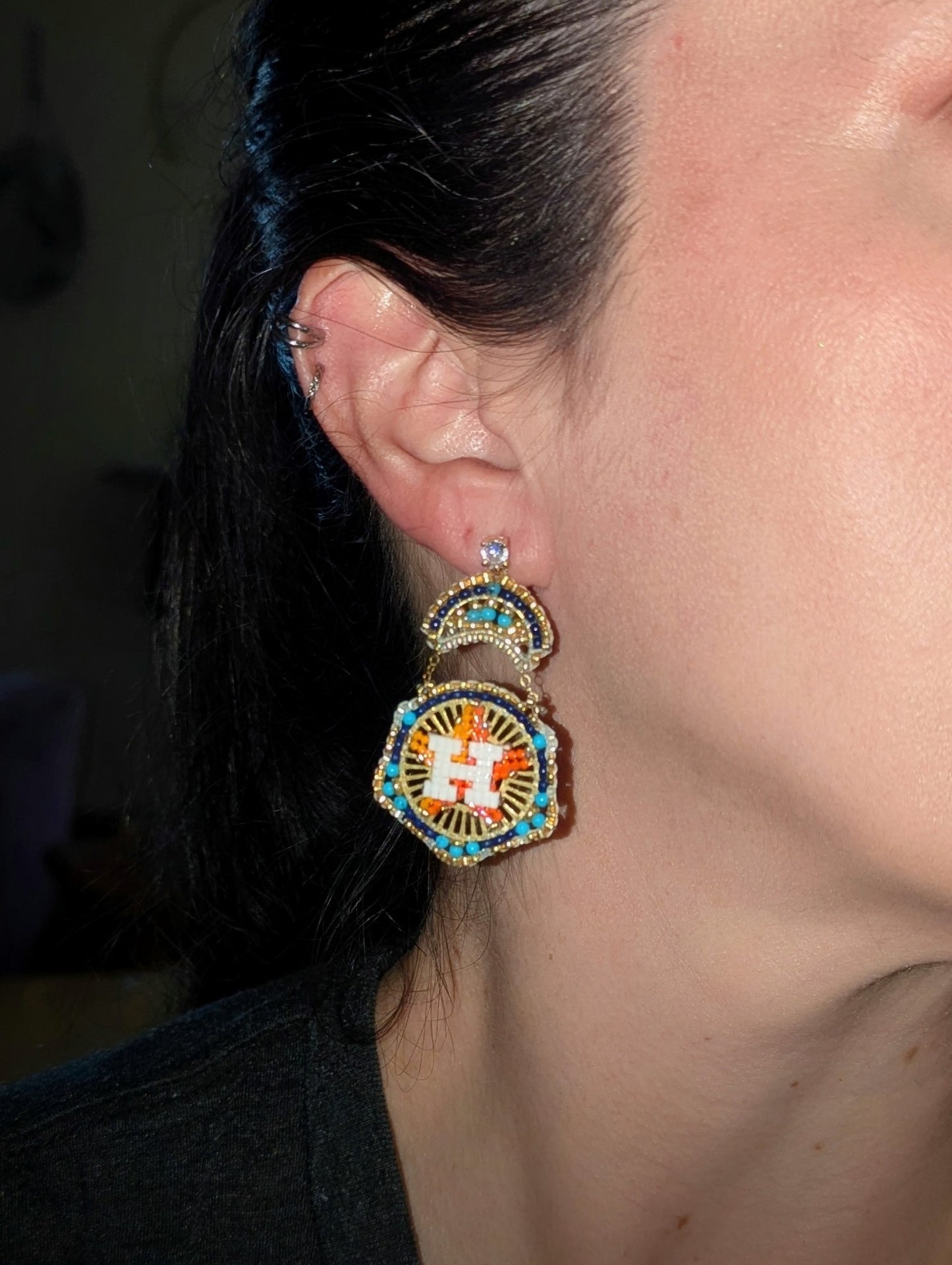 Houston star elegant drop studs, sleeping beauty turquoise with gold plated cz studs (.925 sterling silver posts)