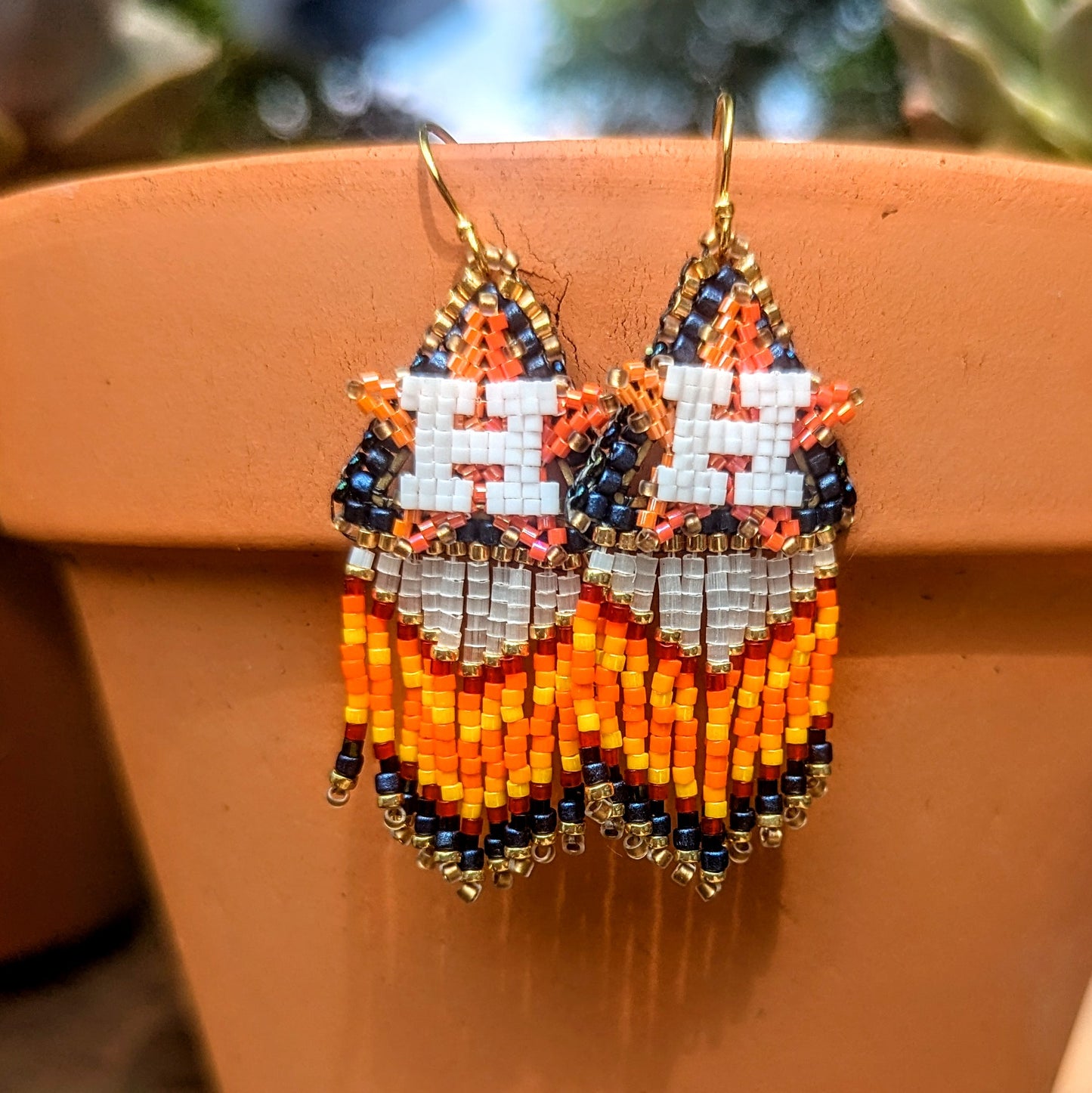Houston star small/med chevron fringe earrings, on gold plated sterling silver hooks.