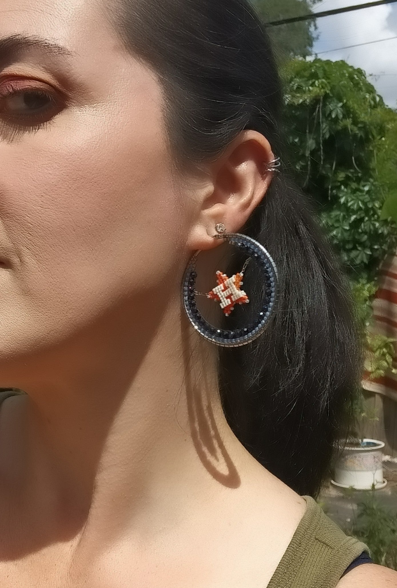 Large (50mm) Houston Swinging Star Silver Hoops