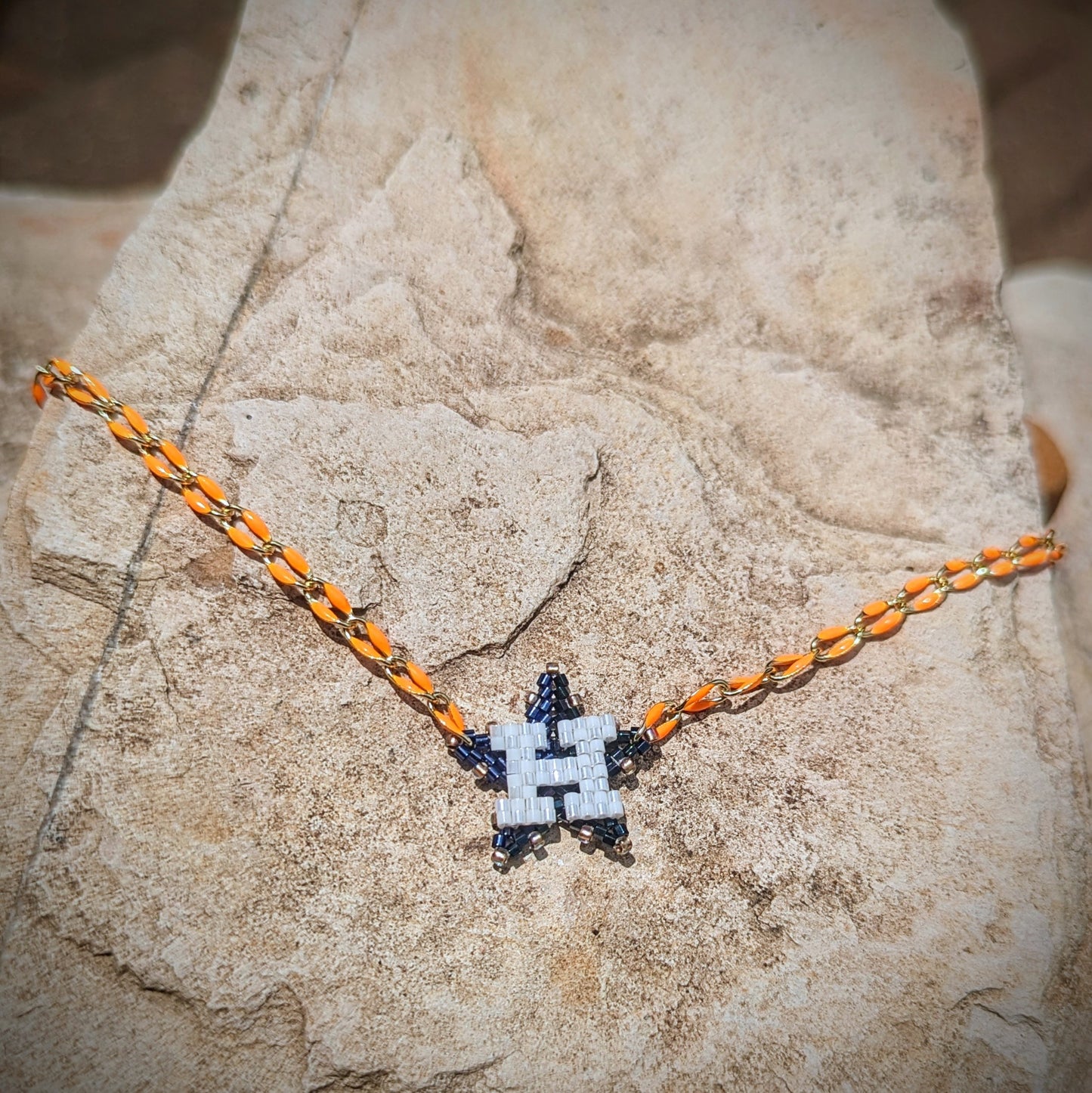 *NEW* Houston Star choker on 14kt gold filled bright orange enamel chain. 14-16 inches adjustable