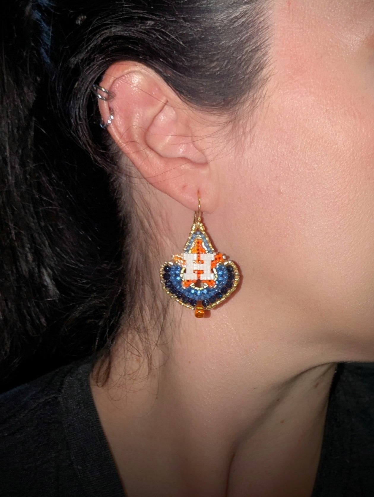 Houston Star gold beaded drops. One of a kind and handmade