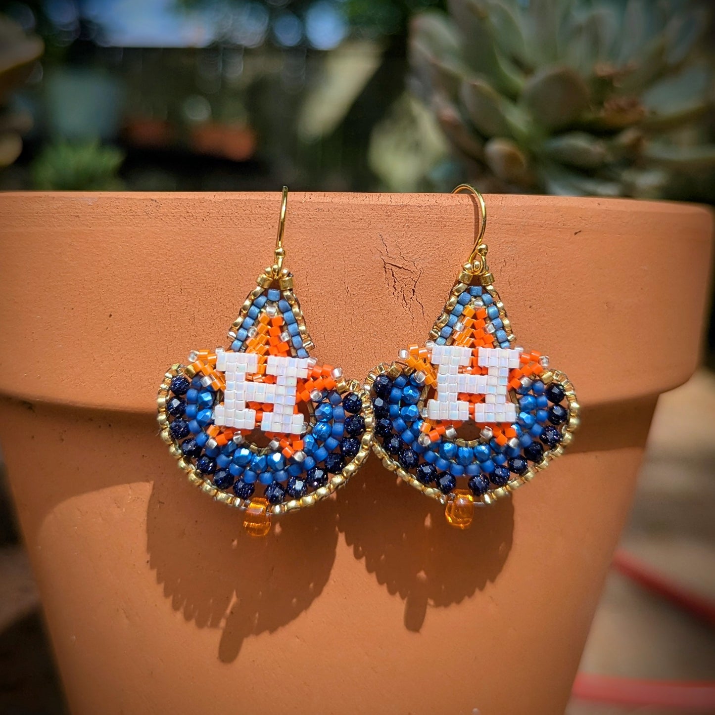 Houston Star gold beaded drops. One of a kind and handmade