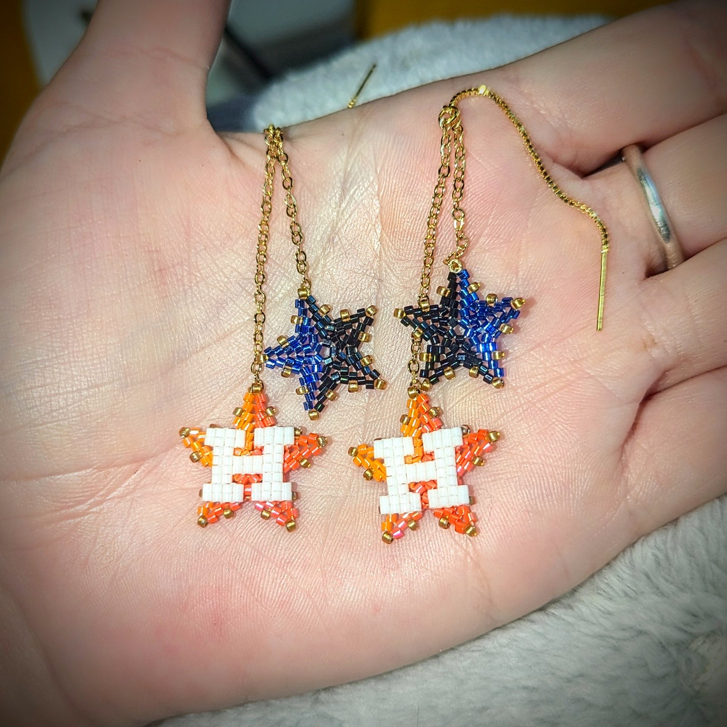 Double Threaders! Simple Houston ORANGE Star threaders with added blue star/stars.