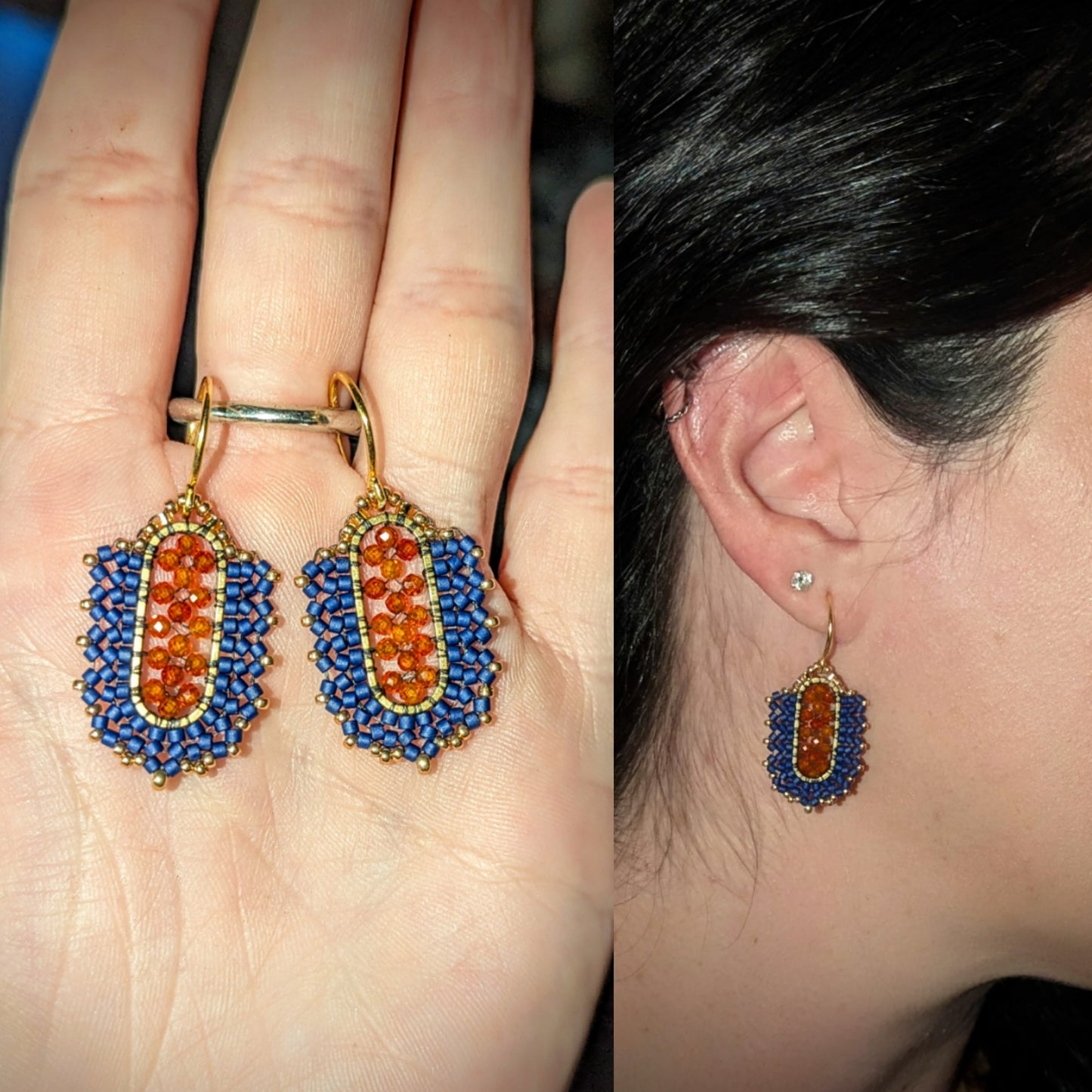 Teny tiny unique orange cz gemstone oval drops, on gold plated sterling silver hooks