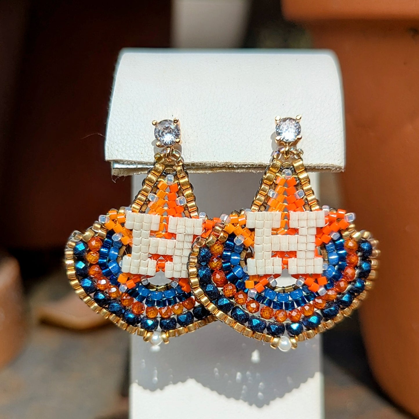 Houston star elegant beaded drop studs -Gold plated cz studs (.925 sterling silver posts)
