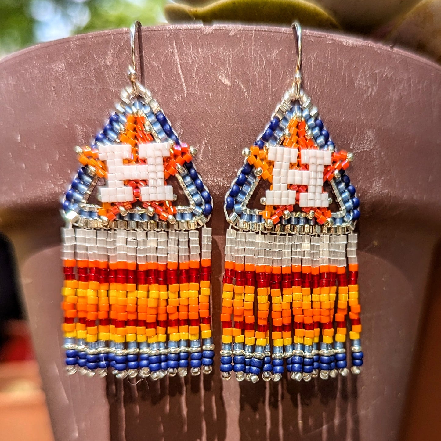 Medium Houston star, straight silver Fringe Earrings