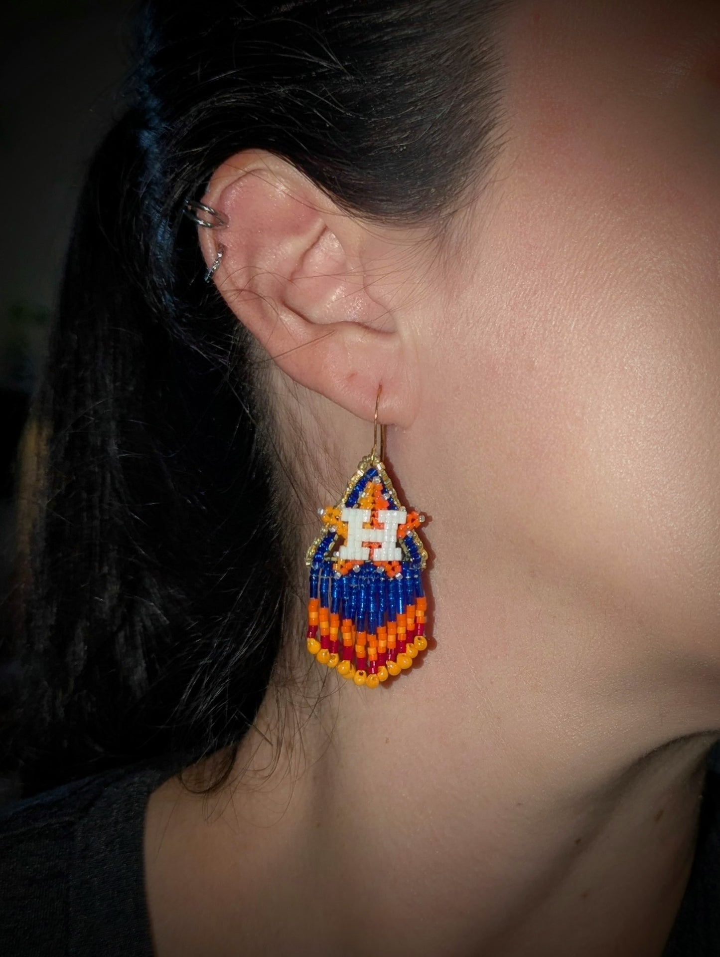 Small Chevron Fringe Earrings - Shimmer Blue