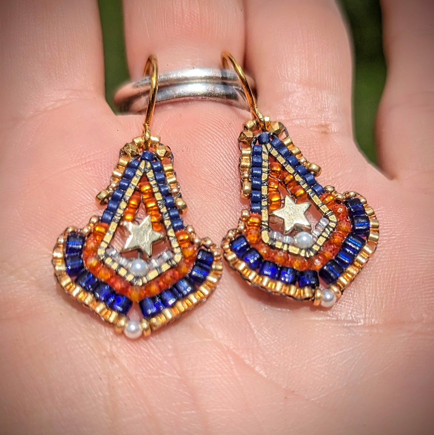 Teny tiny gold star drops, with freshwater pearls on gold plated sterling silver hooks
