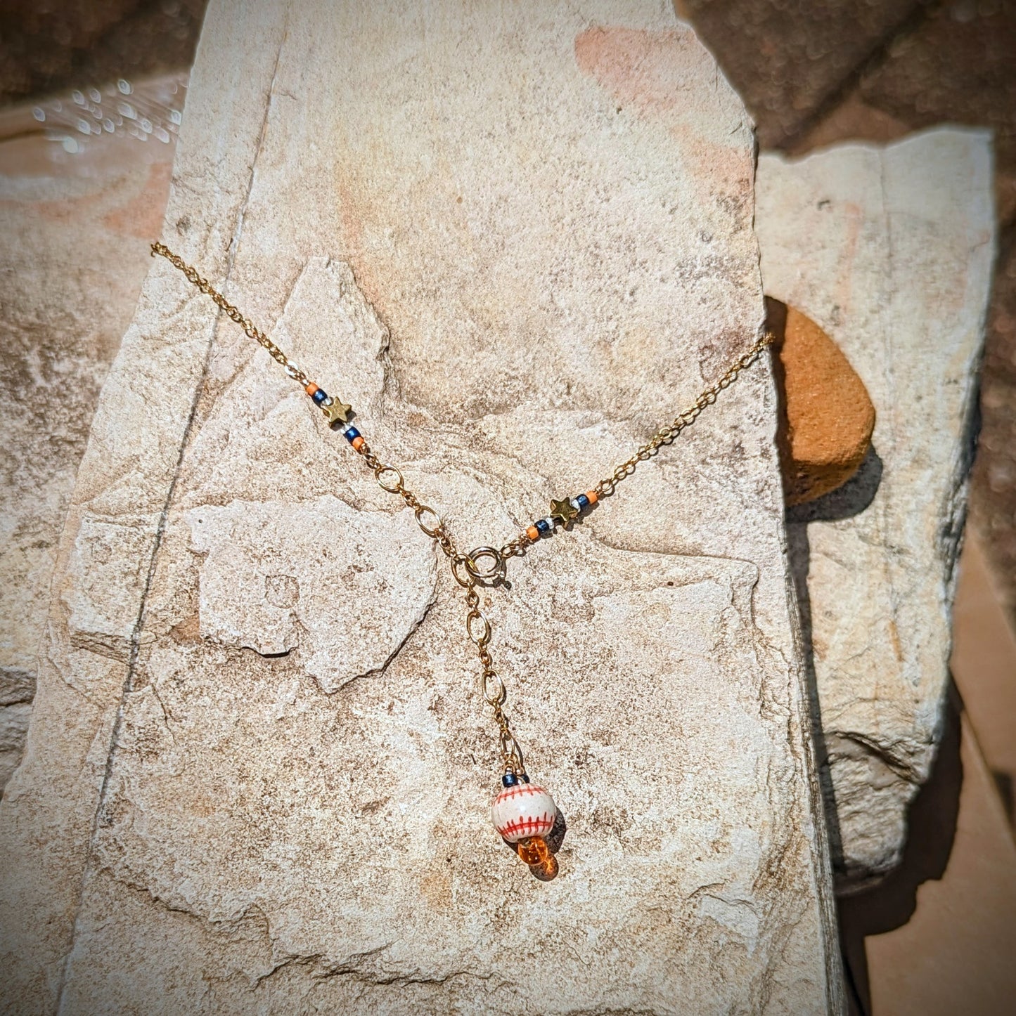 Houston Star choker with beaded bar accents, 14kt gold filled cable chain. 15-17 inches adjustable