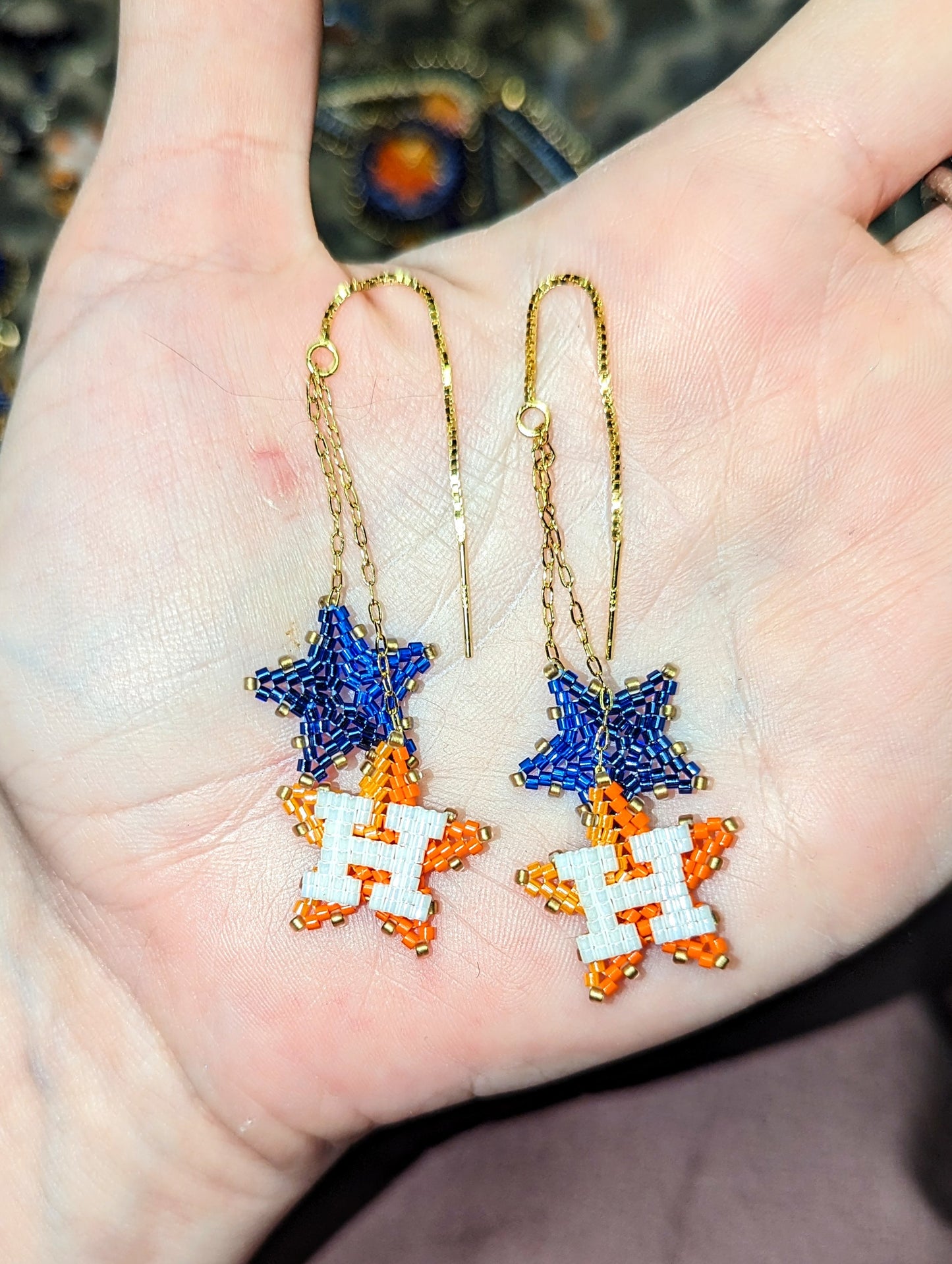 Double Threaders! Simple Houston ORANGE Star threaders with added blue star/stars.