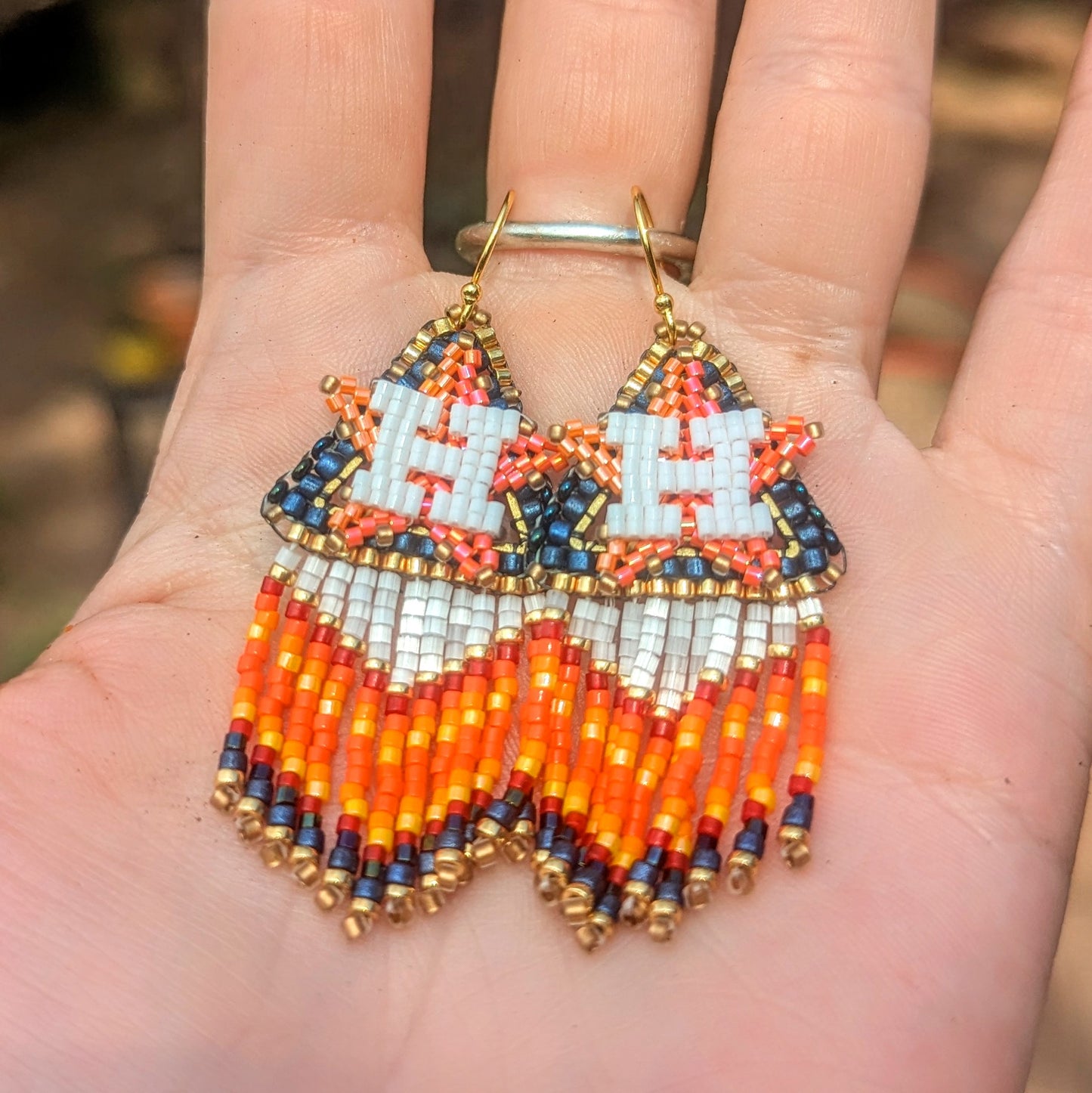 Houston star small/med chevron fringe earrings, on gold plated sterling silver hooks.