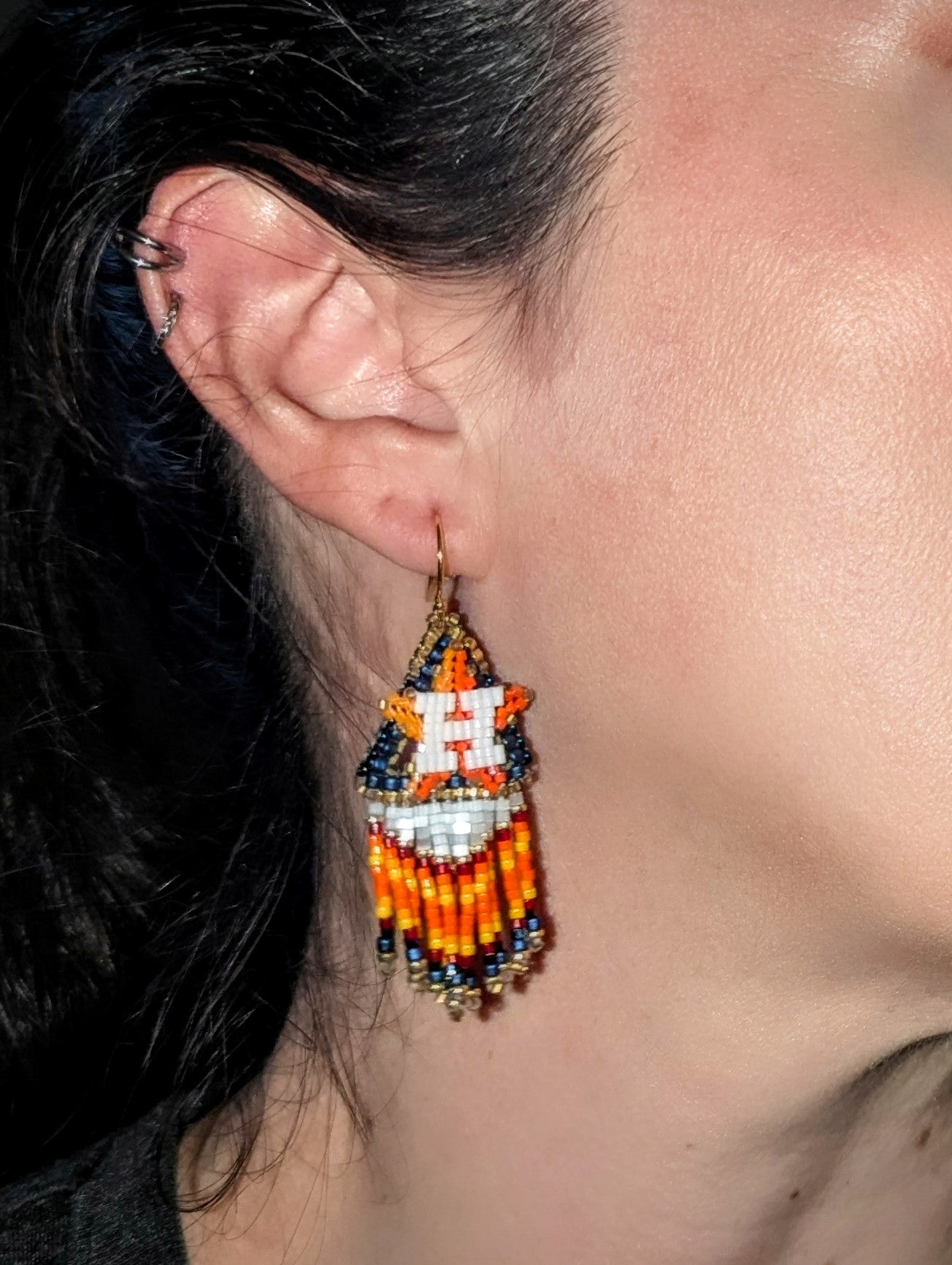 Houston star small/med chevron fringe earrings, on gold plated sterling silver hooks.