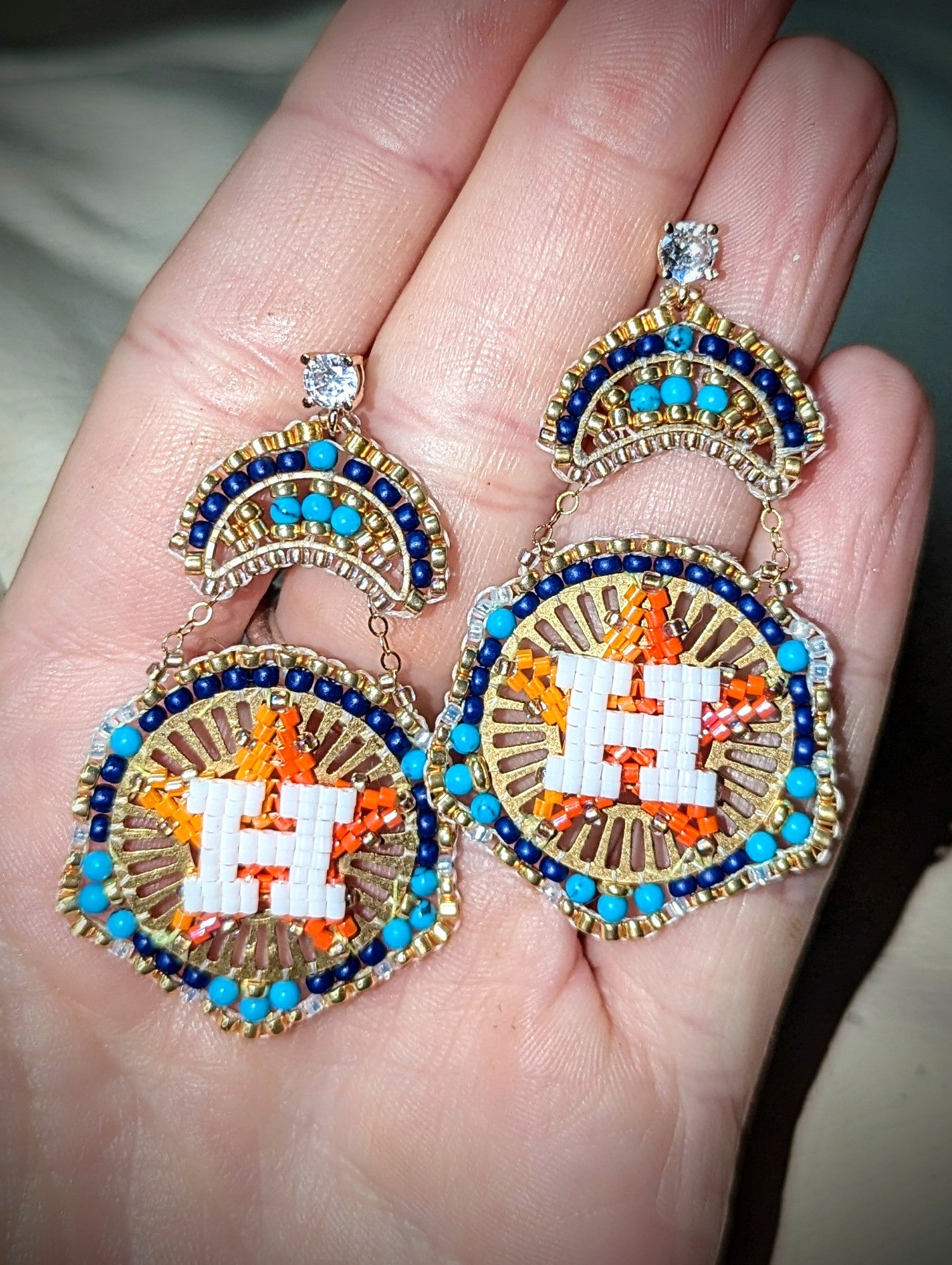 Houston star elegant drop studs, sleeping beauty turquoise with gold plated cz studs (.925 sterling silver posts)