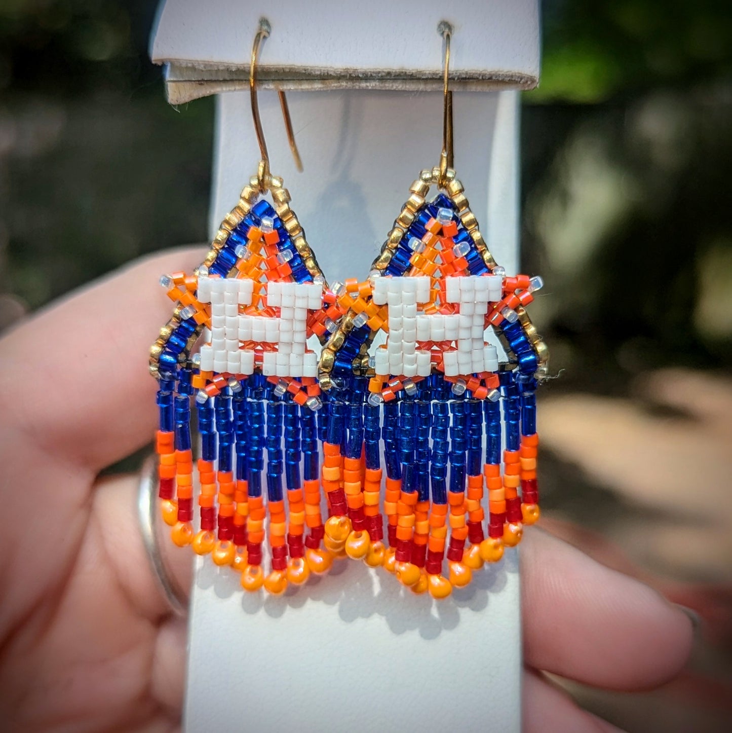 Small Chevron Fringe Earrings - Shimmer Blue