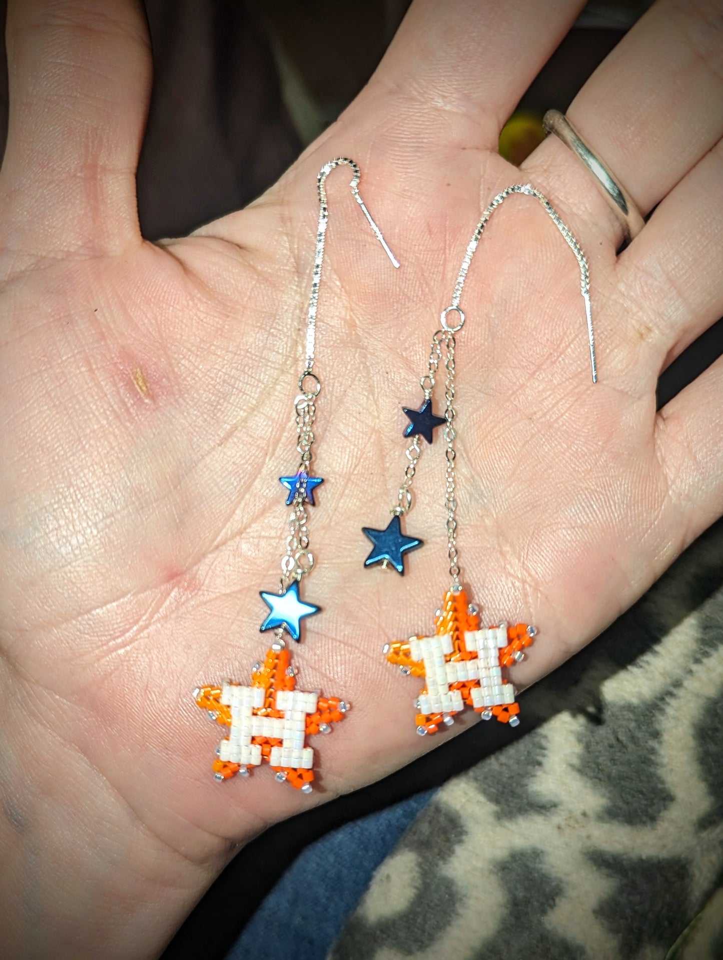 Double Threaders! Simple Houston ORANGE Star threaders with added blue star/stars.