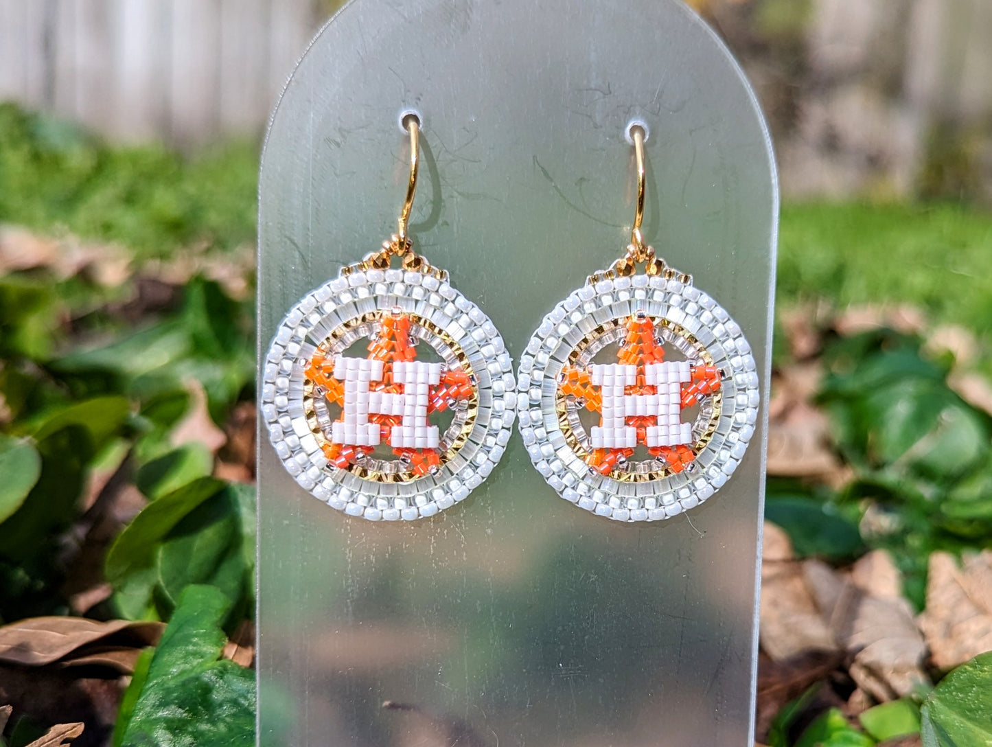 All White & Gold Round Houston Star Earrings