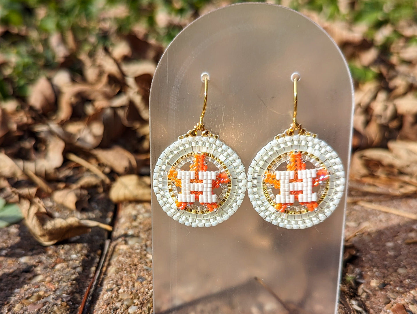 All White & Gold Round Houston Star Earrings