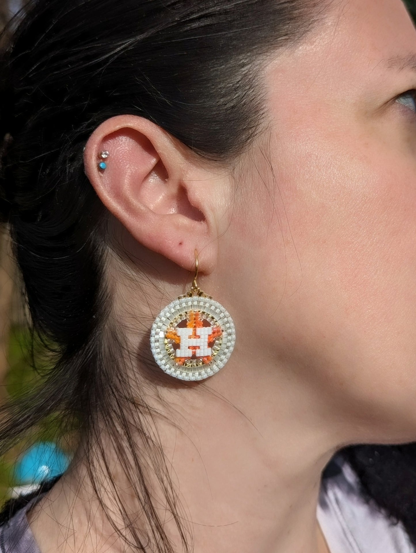 All White & Gold Round Houston Star Earrings