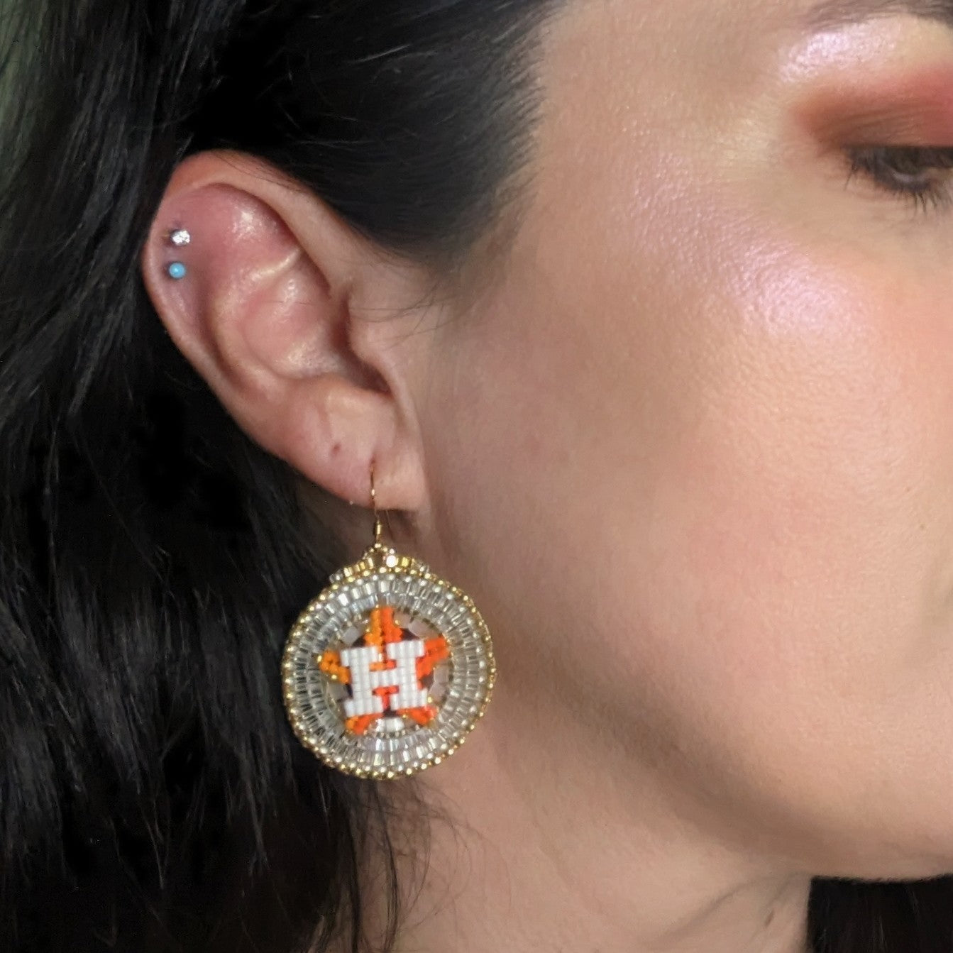 Houston Star all crystal and gold round drop earrings