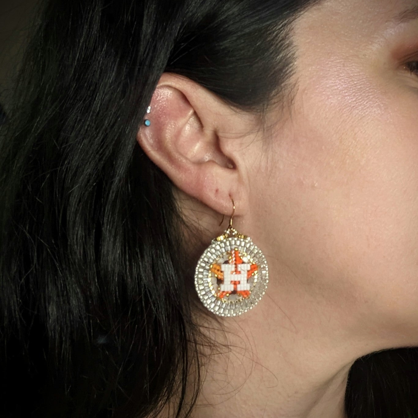 Houston Star all crystal and gold round drop earrings