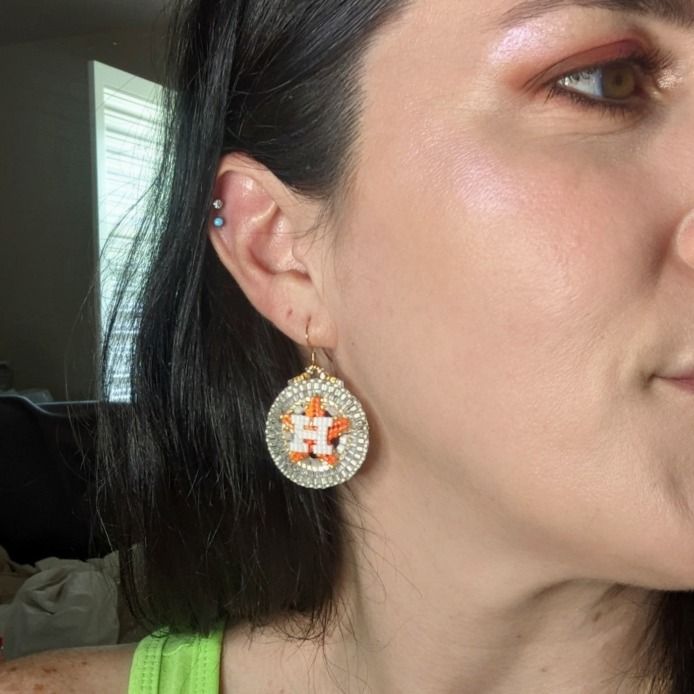 Houston Star all crystal and gold round drop earrings