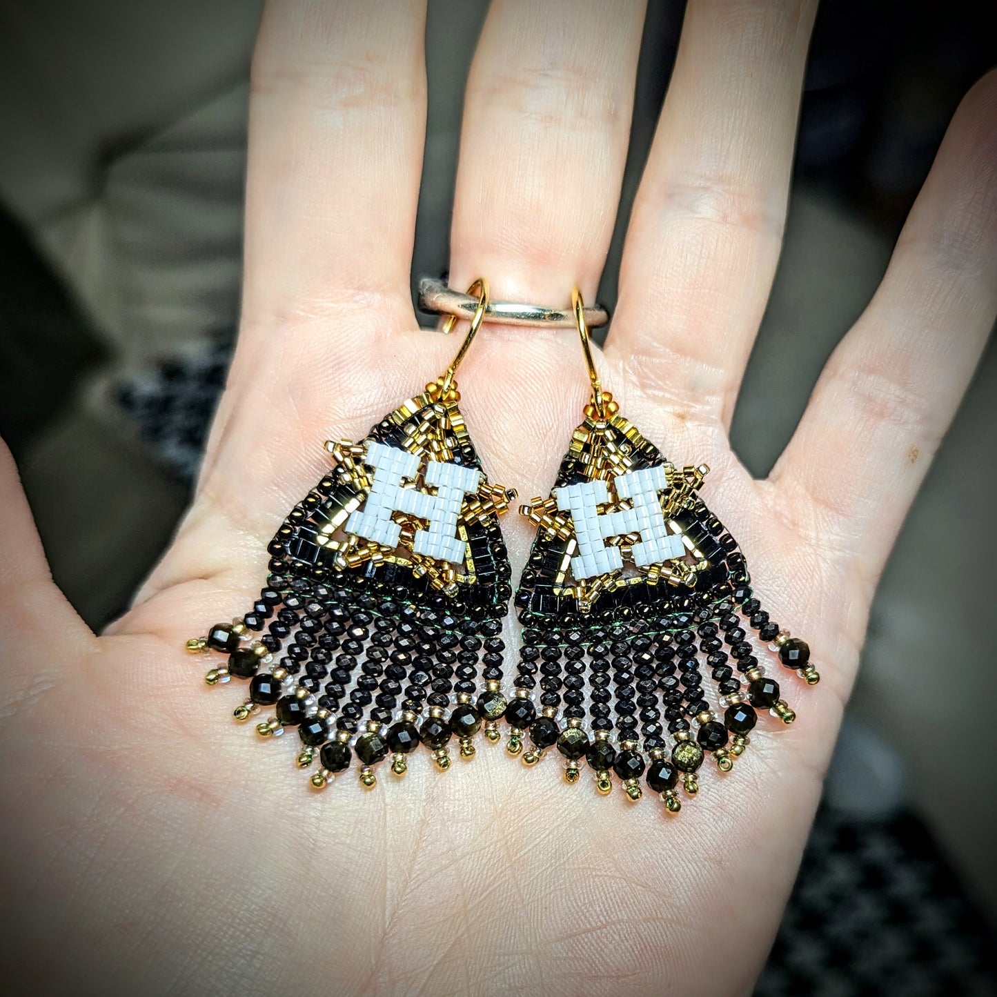 Black and Gold Fringe Earrings