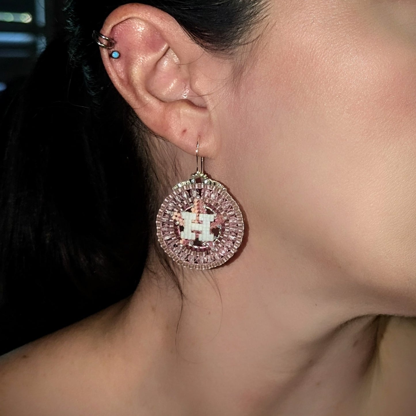 Houston Star classic round drop earrings in PINK!