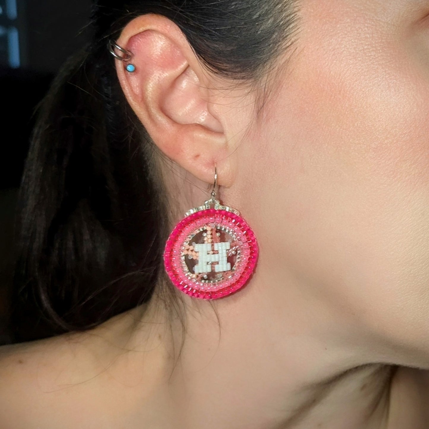 Houston Star classic round drop earrings in PINK!