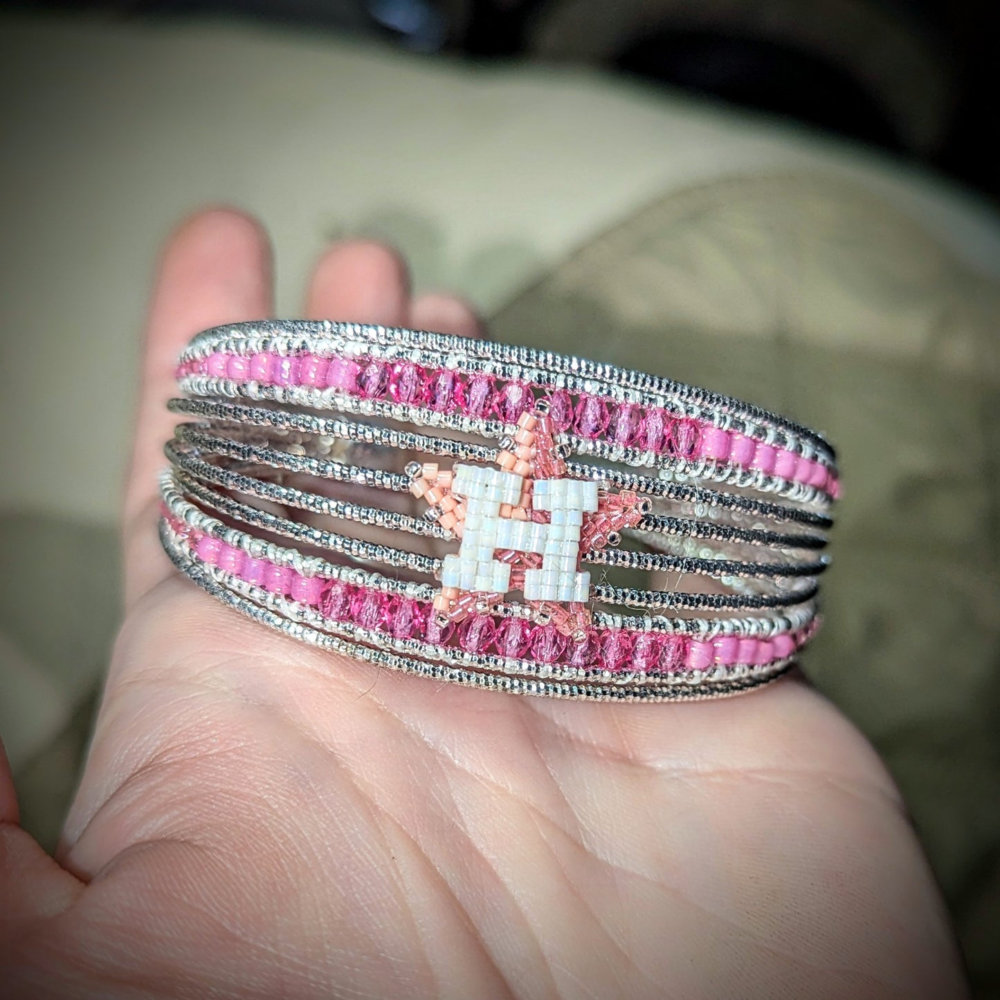 Houston Star Pink Beaded sliver plated Bangle