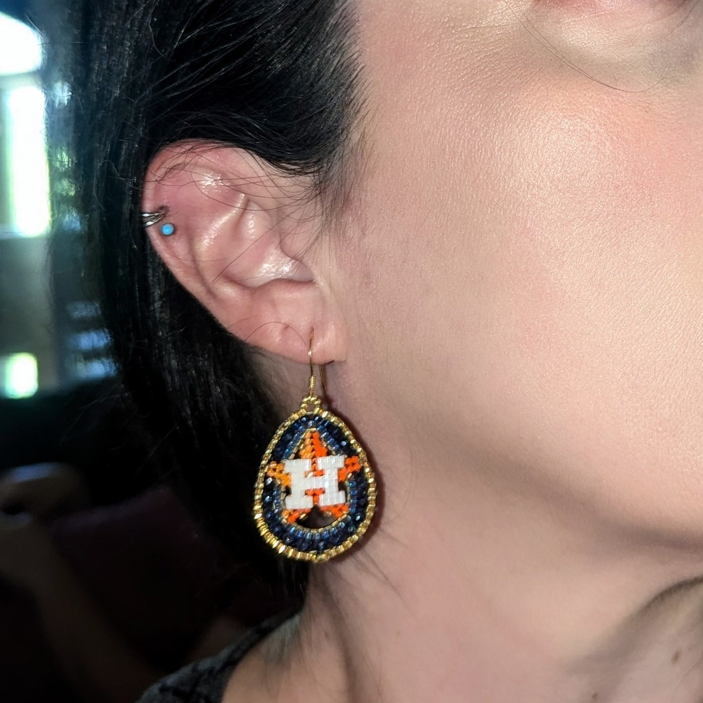 Houston Star gold beaded drops. One of a kind and handmade