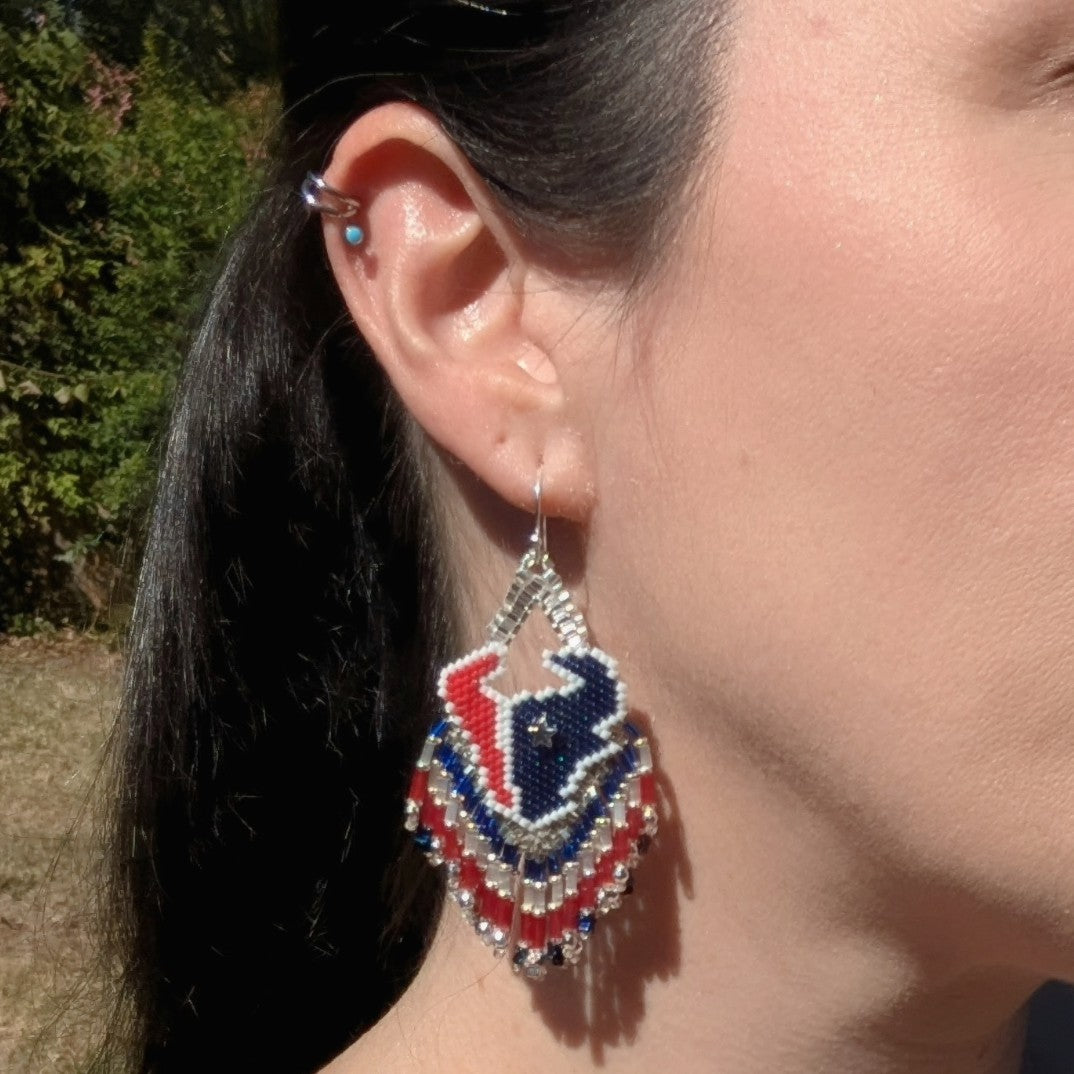 Texas fringe earrings! Hand beaded and one of a kind, on sterling silver hooks