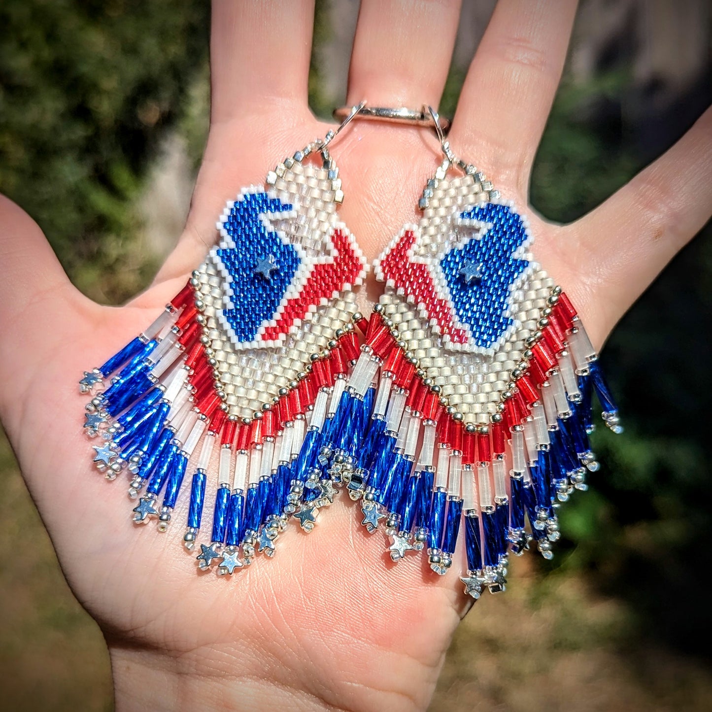 Texas fringe earrings! Hand beaded and one of a kind, on sterling silver hooks