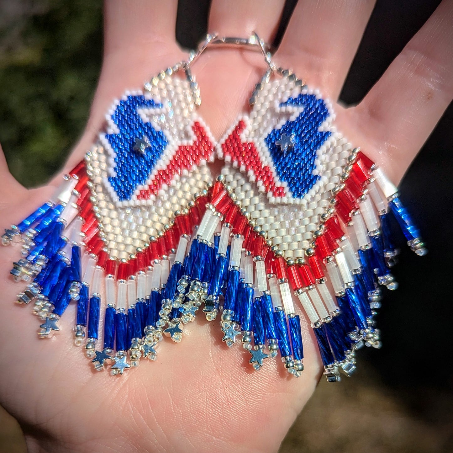 Texas fringe earrings! Hand beaded and one of a kind, on sterling silver hooks