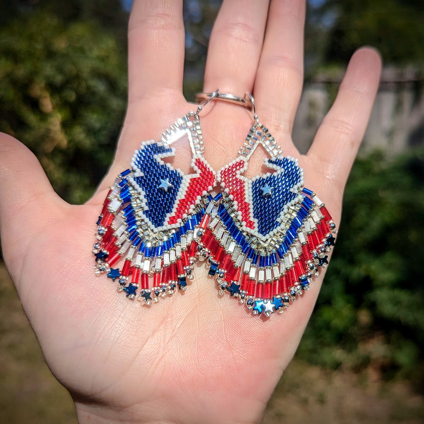 Texas fringe earrings! Hand beaded and one of a kind, on sterling silver hooks