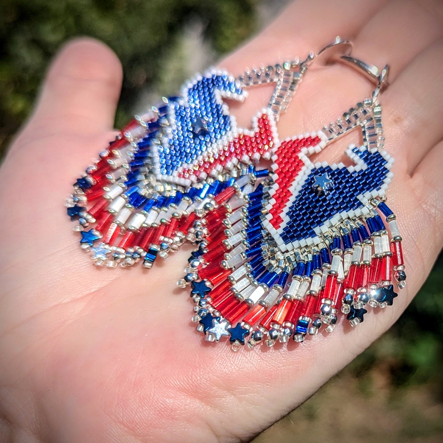 Texas fringe earrings! Hand beaded and one of a kind, on sterling silver hooks