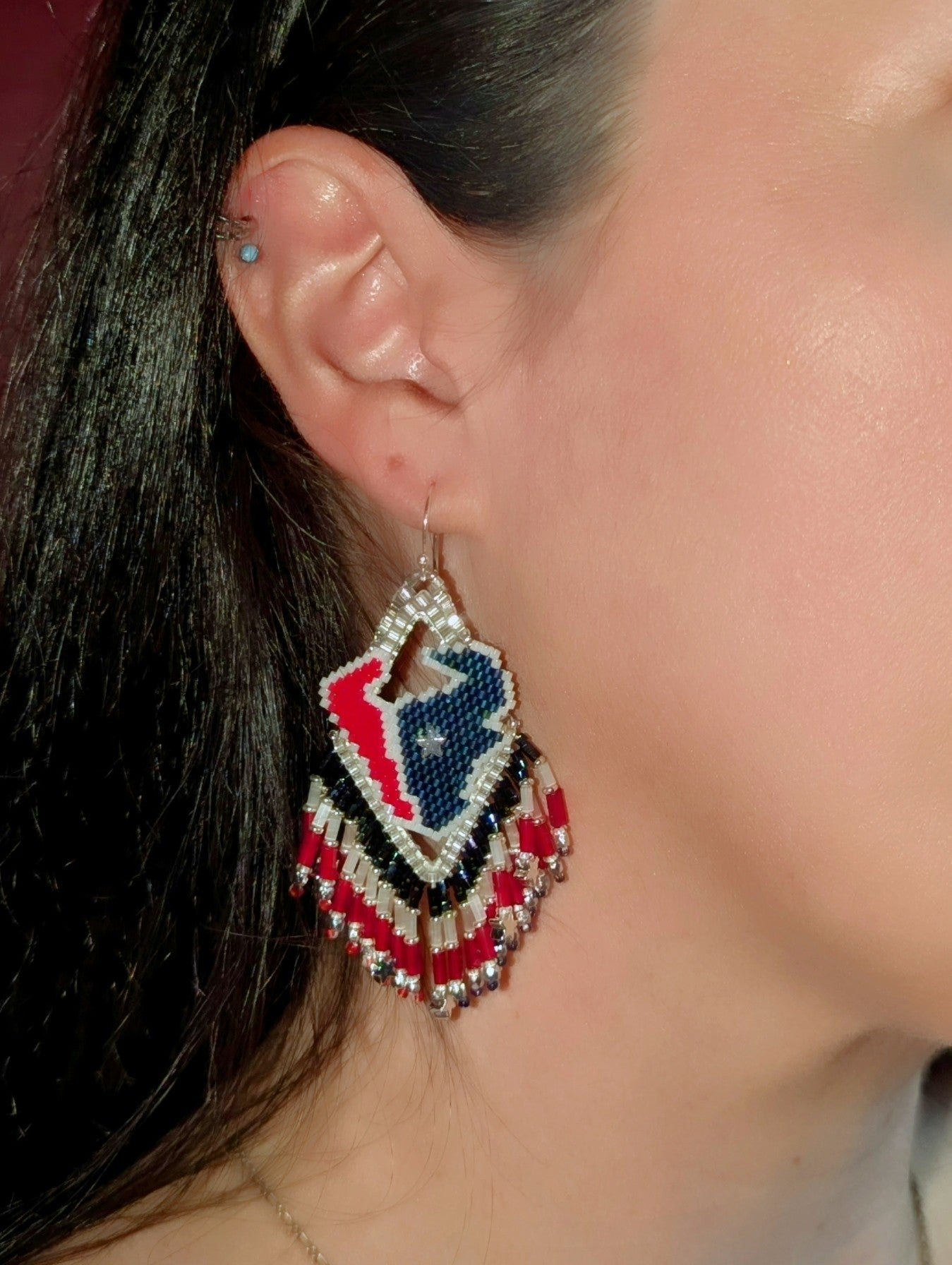 Texas fringe earrings! Hand beaded and one of a kind, on sterling silver hooks