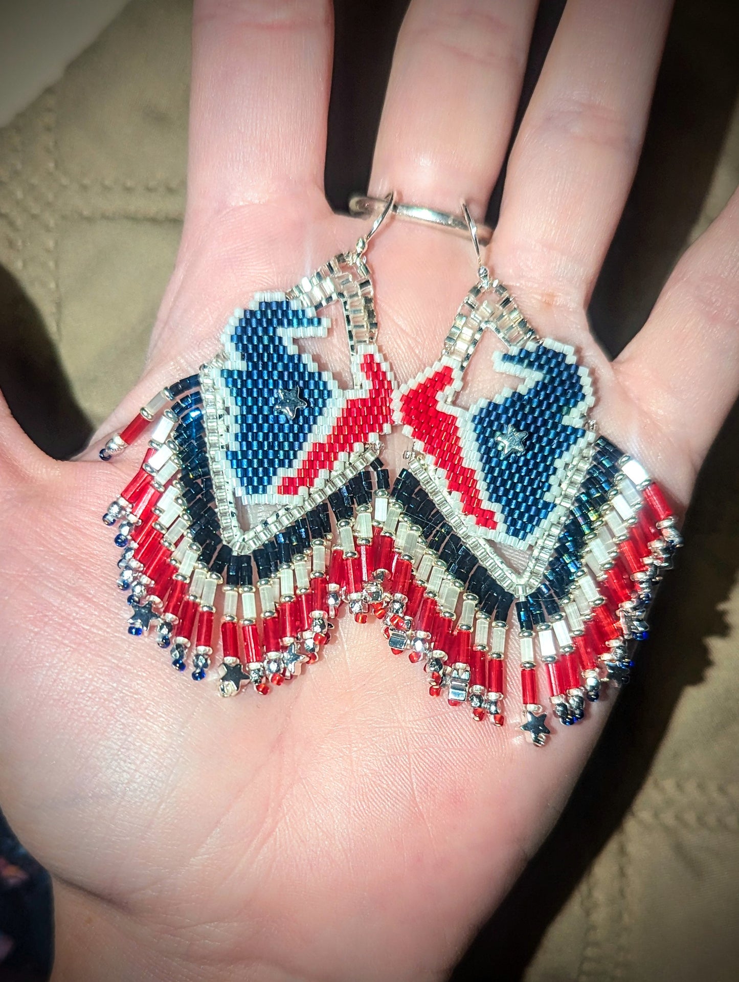 Texas fringe earrings! Hand beaded and one of a kind, on sterling silver hooks