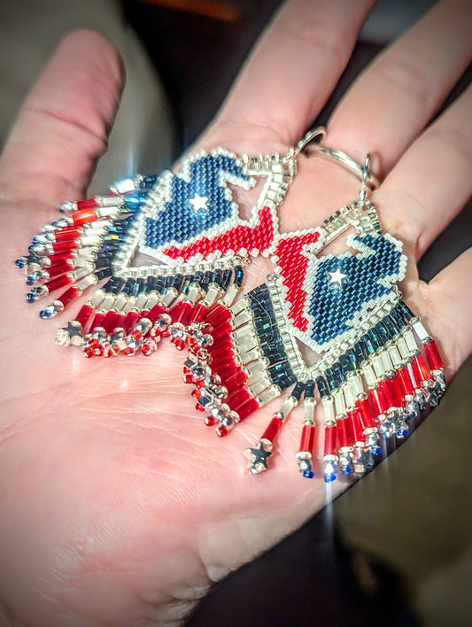 Texas fringe earrings! Hand beaded and one of a kind, on sterling silver hooks