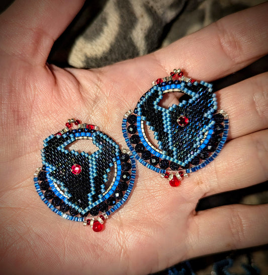 New color! Texas round earrings with blue goldstone beads on sterling silver hooks