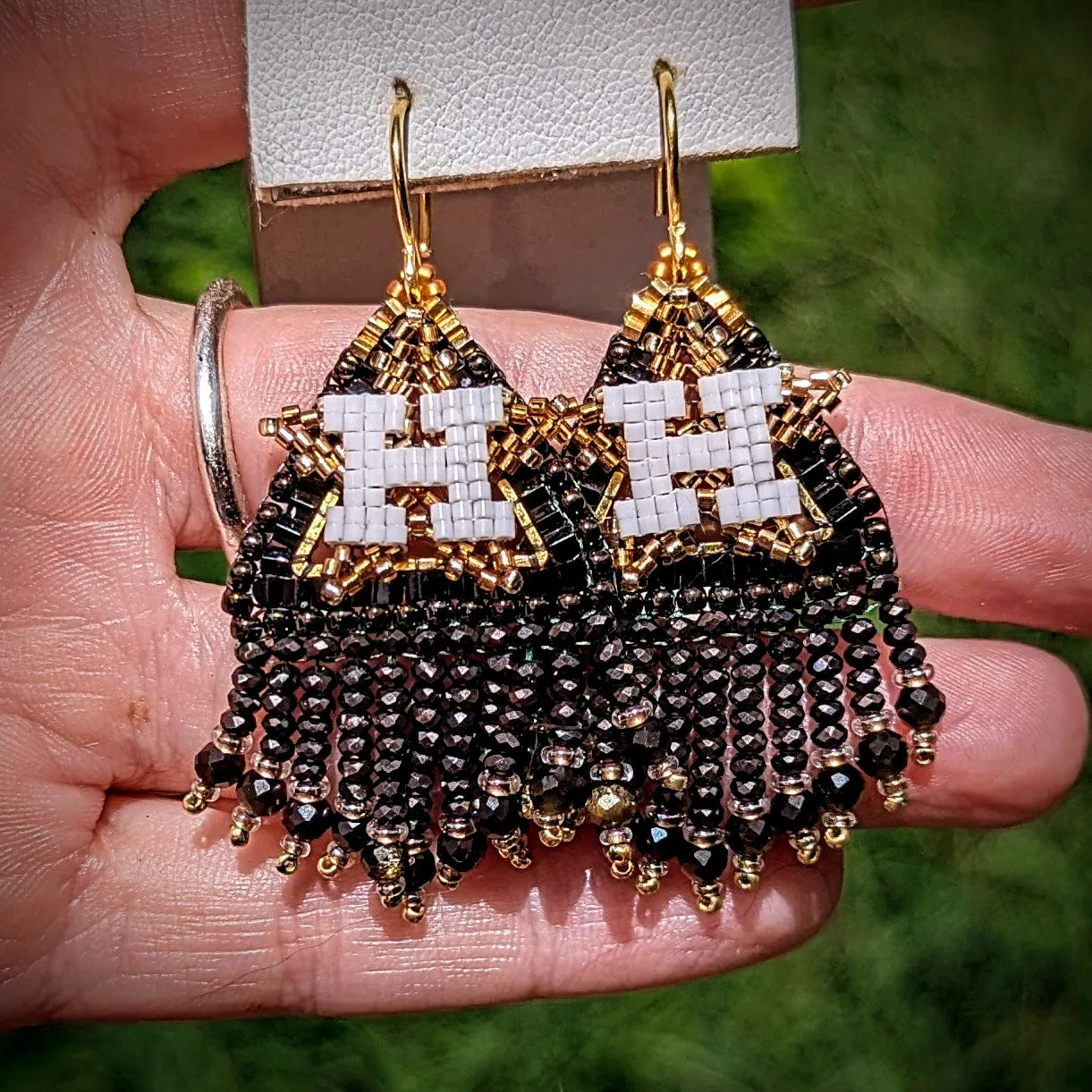 Black and Gold Fringe Earrings